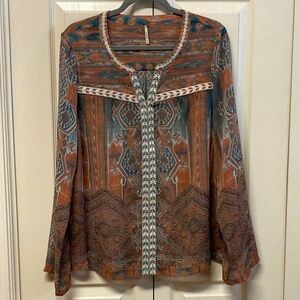 BKE Bohemian Print Semi Sheer Women's Top